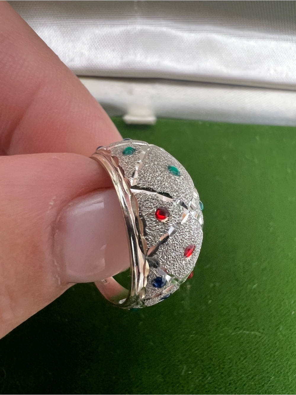 14k white gold Dome Ring with Multicolor Accents